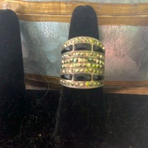 Sterling Silver onyx and pyrite clustwr ring size 8